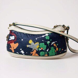 Dooney & Bourke Vintage Denim Splatter Paint Mini Shoulder Bag Leather Trim